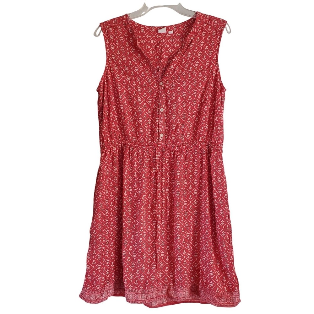 GAP Red Printed Sleeveless Long Sleeve Dress